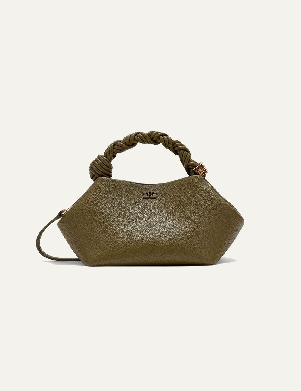 Ganni Small Bou bag green braided handle front view