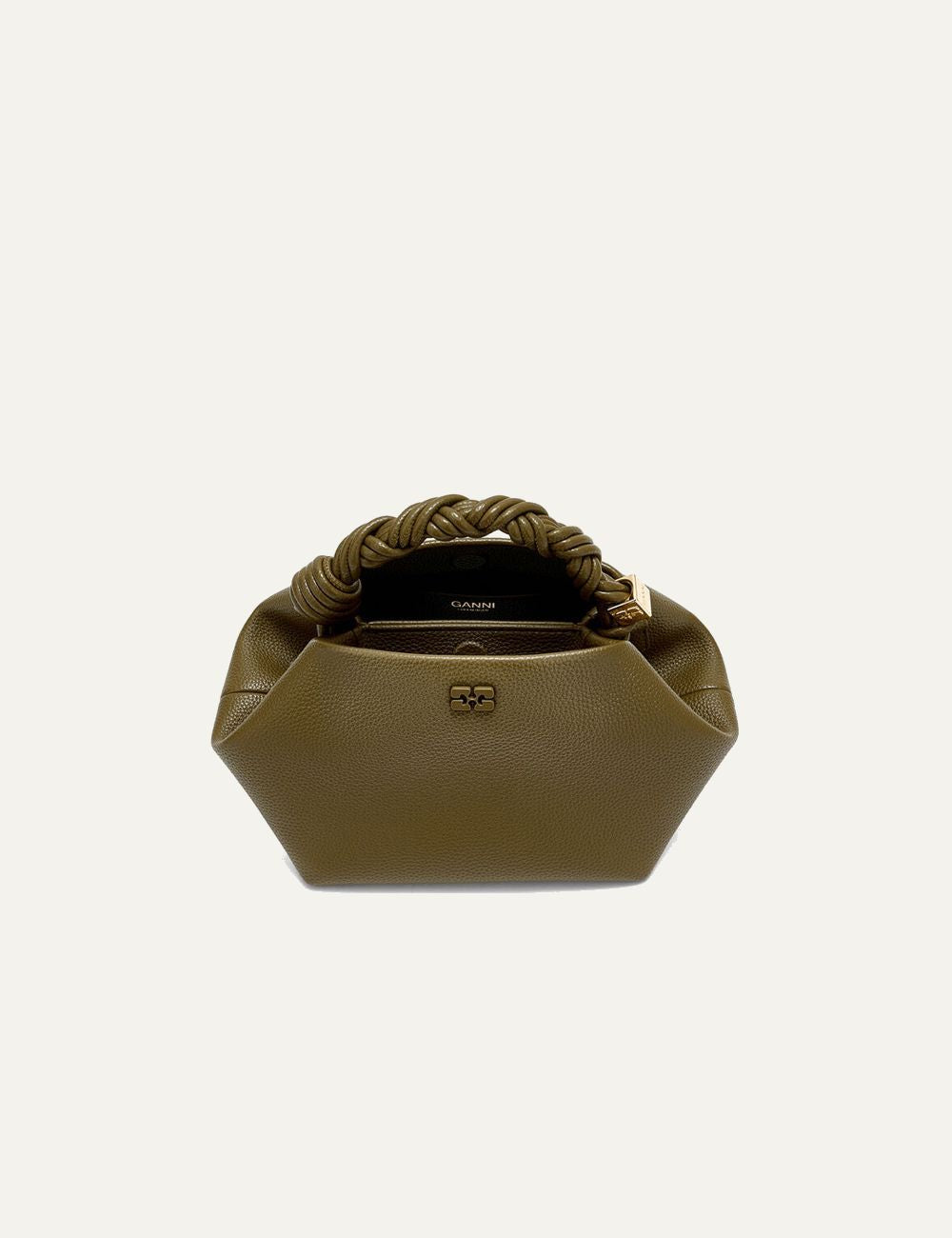 Ganni Small Bou bag green braided handle top view