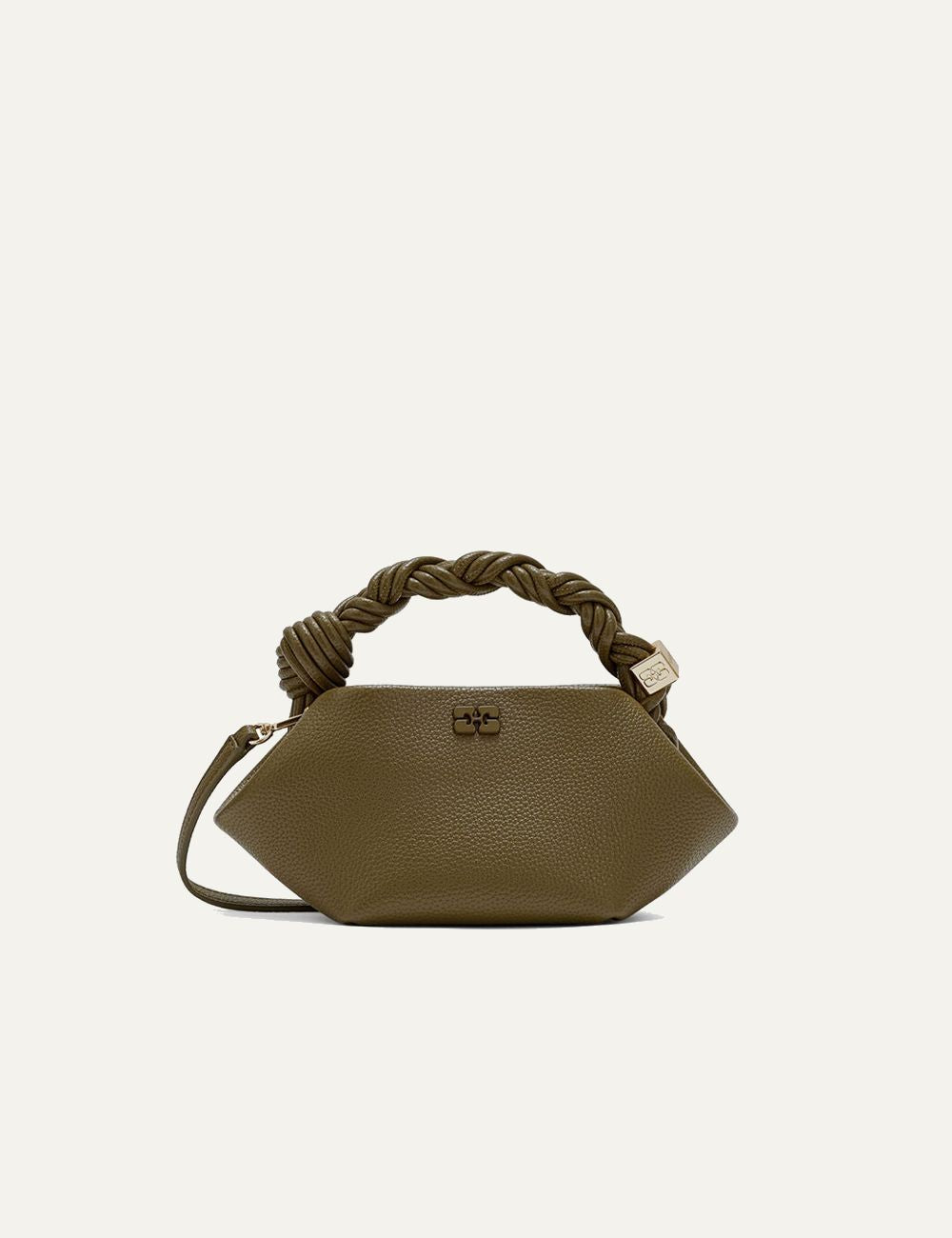 Ganni Small Bou bag green braided handle front view