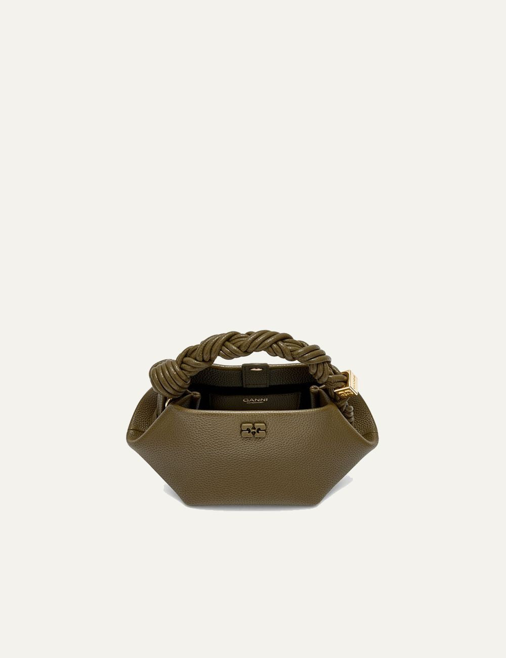 Ganni Small Bou bag green braided handle top view