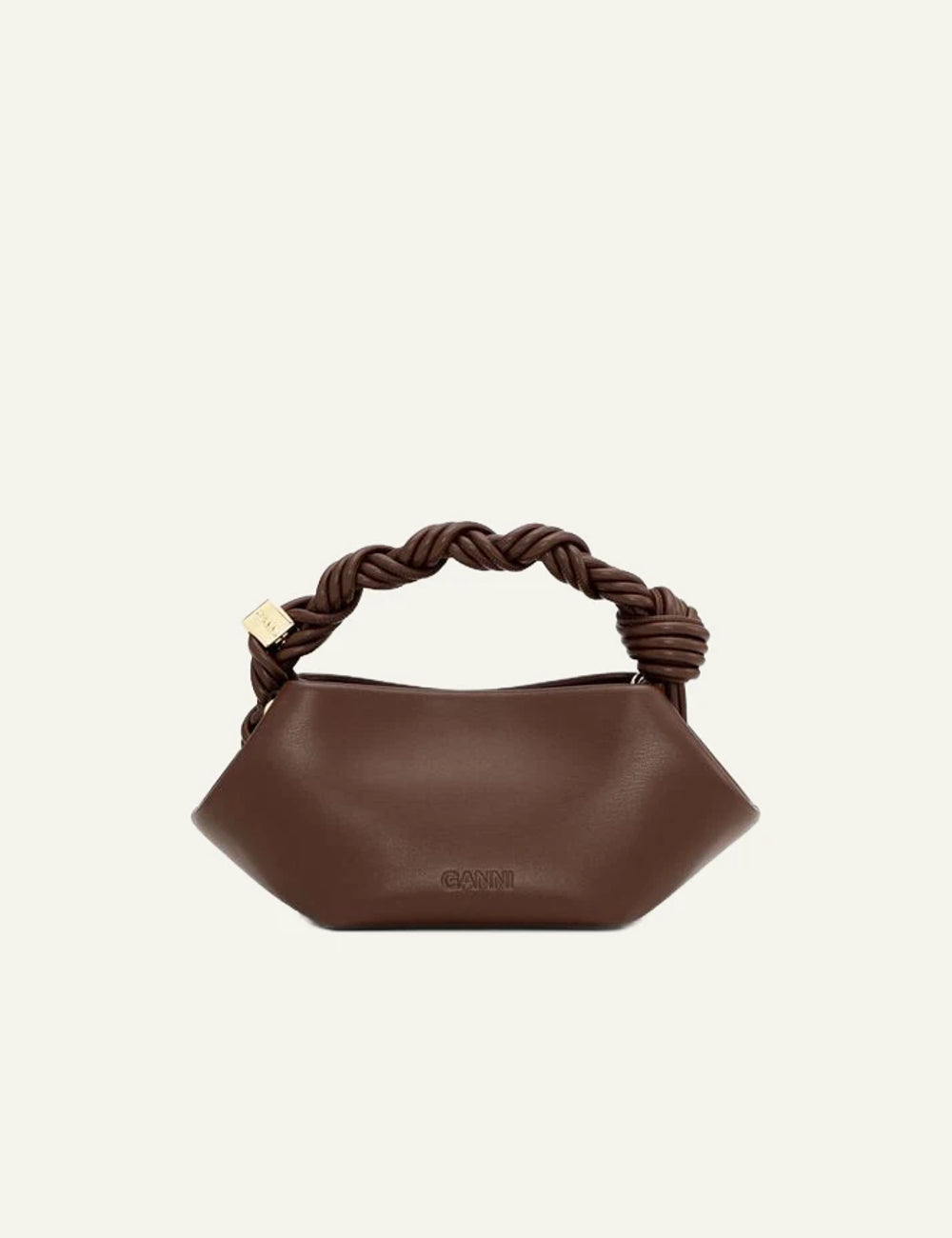 Ganni mini brown hexagonal bag with braided handle back view