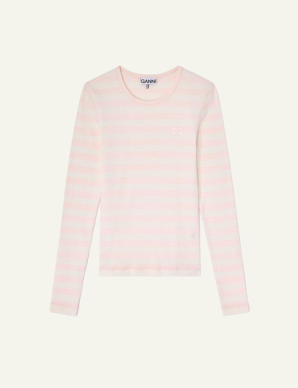 GANNI striped long sleeve top light pink front view