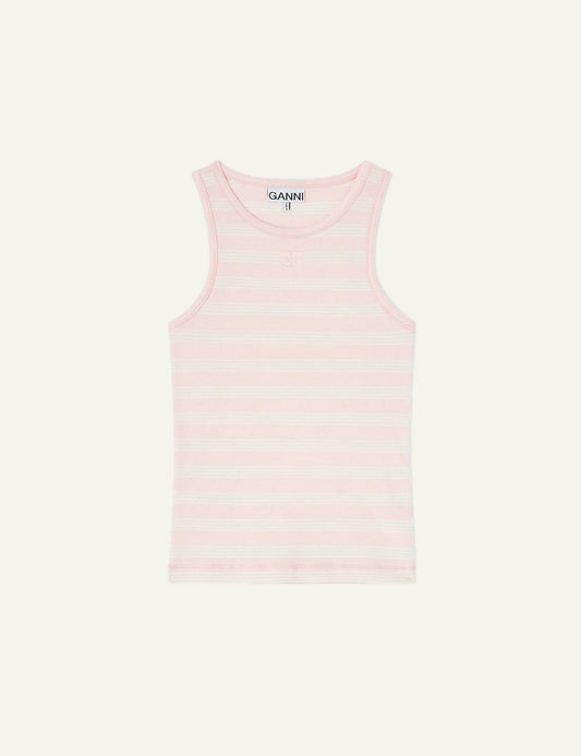 GANNI striped sleeveless top light pink front view
