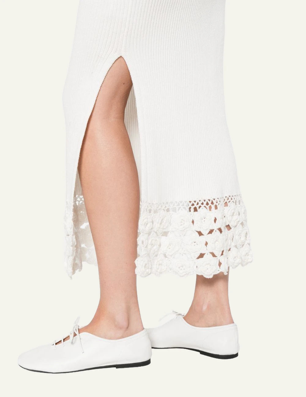 Ganni v neck dress egret crochet hem sleeveless side detail