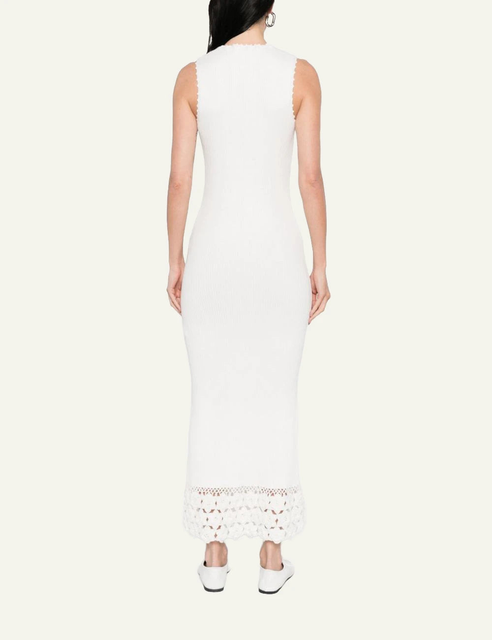 Ganni v neck dress egret crochet hem sleeveless back