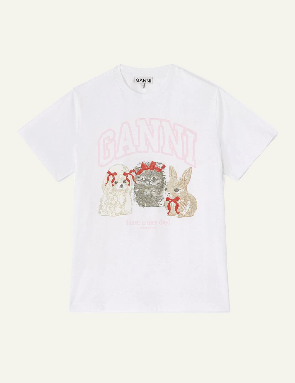 GANNI white t-shirt graphic animals print front view