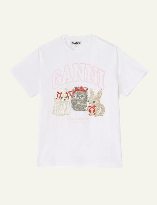 GANNI white t-shirt graphic animals print front view