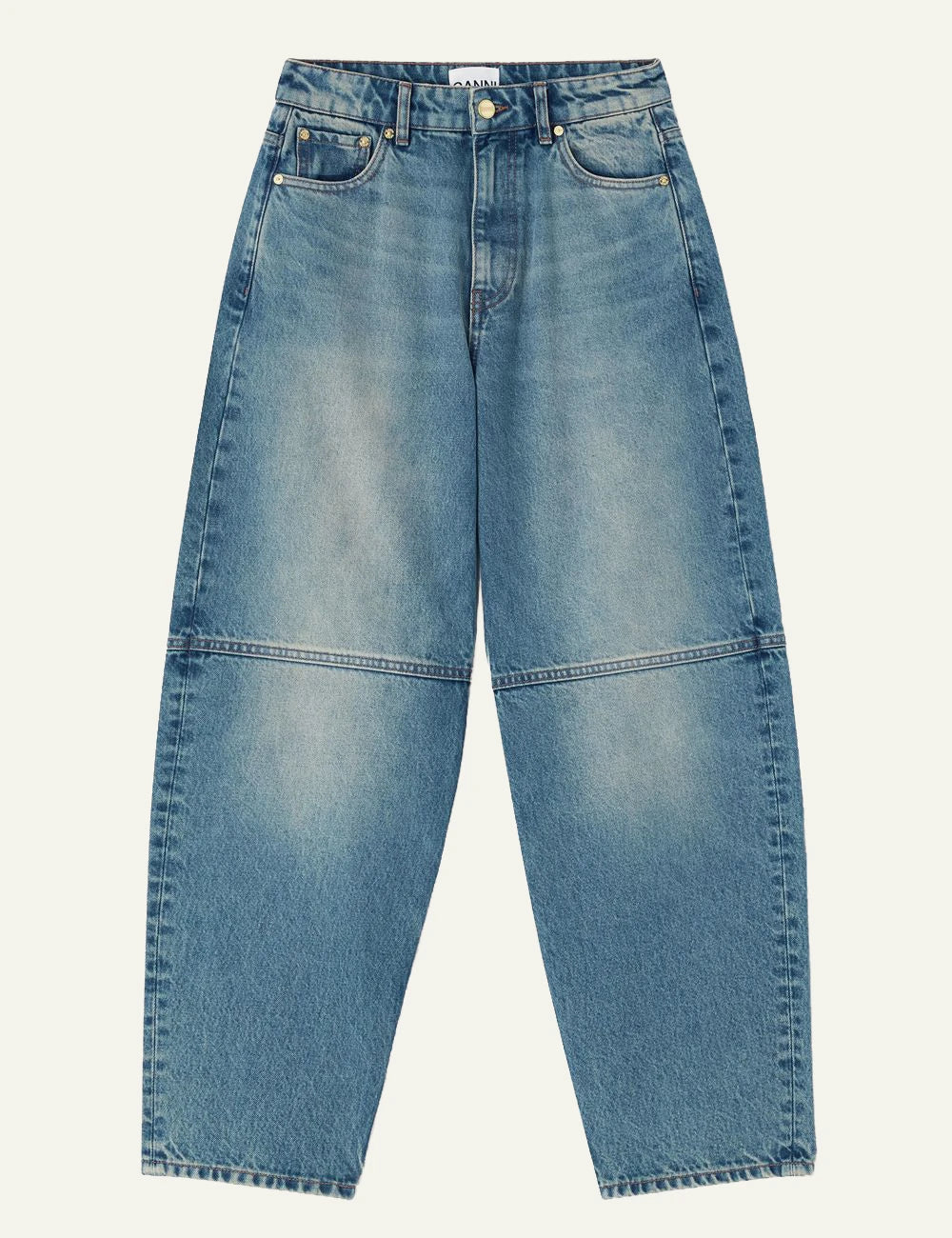 Ganni wide leg jeans blue denim flat lay front