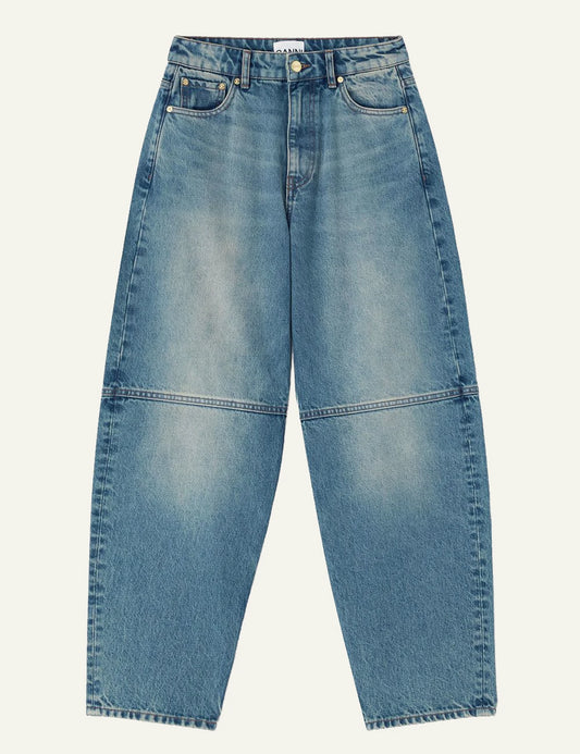 Ganni wide leg jeans blue denim flat lay front