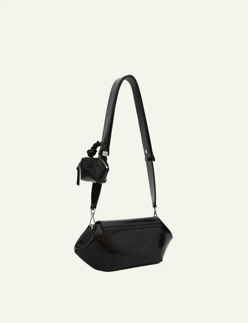 Women's GANNI black recycled leather shoulder bag with Nano Bou pouch back
