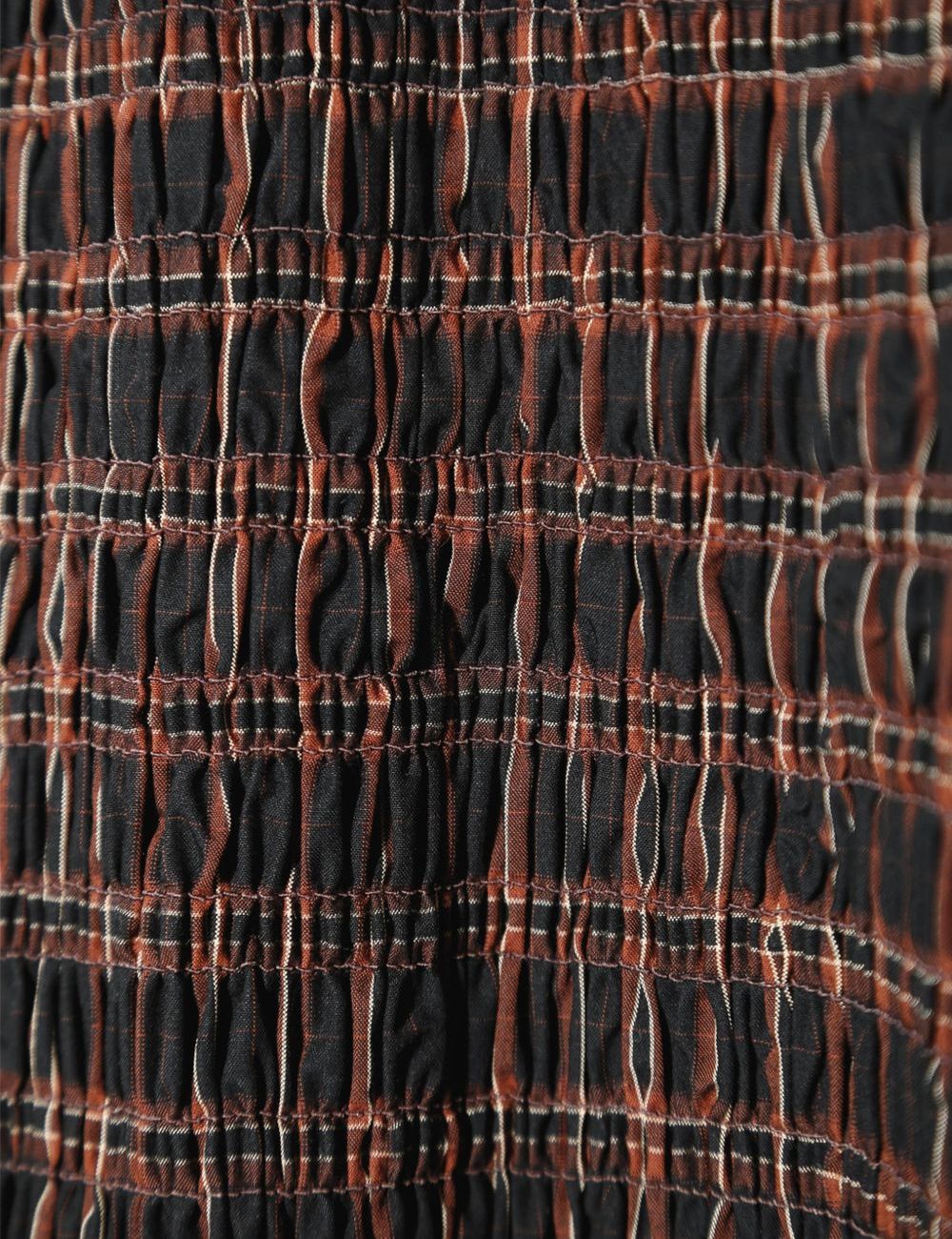Women's Ganni brown check smocked sleeveless top with side tie details