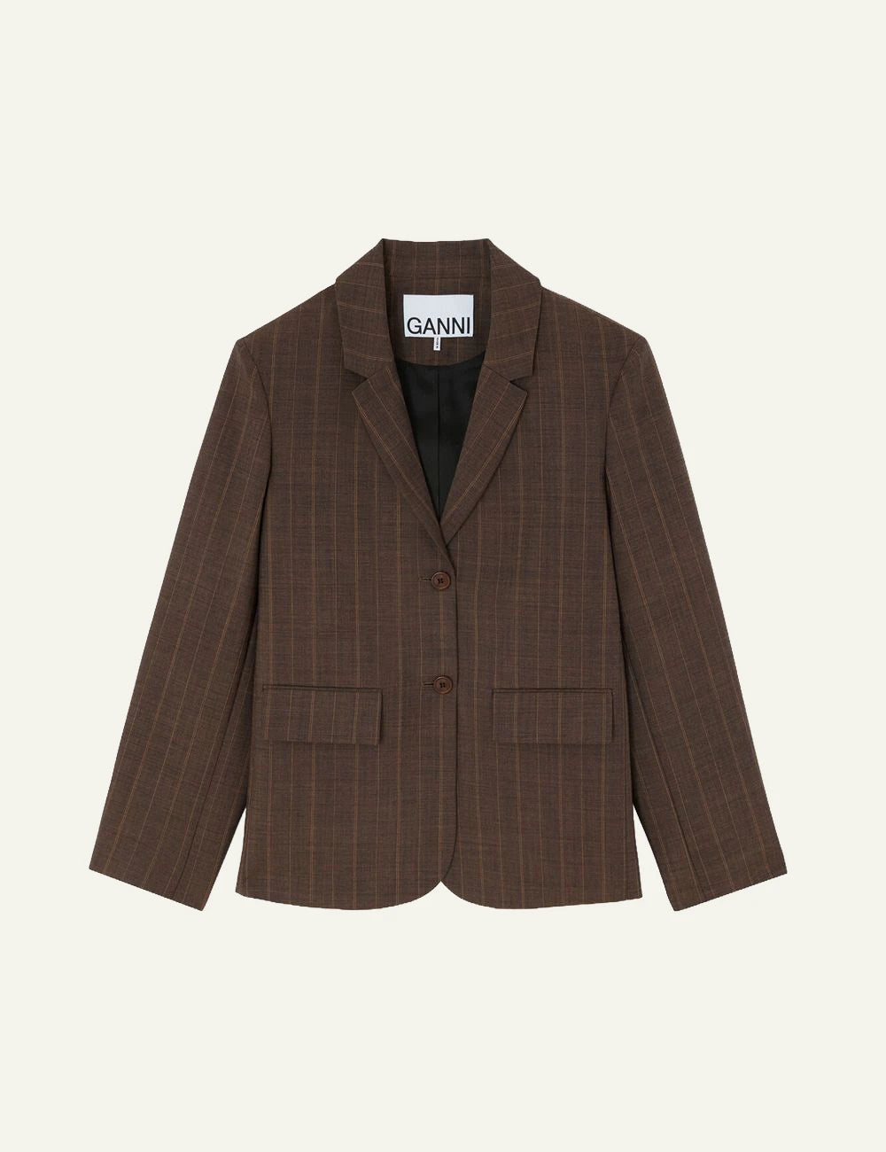Women's GANNI brown checked wool blazer with lapel collar and front pockets