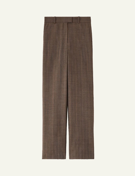 Women's GANNI brown checked wool straight leg trousers