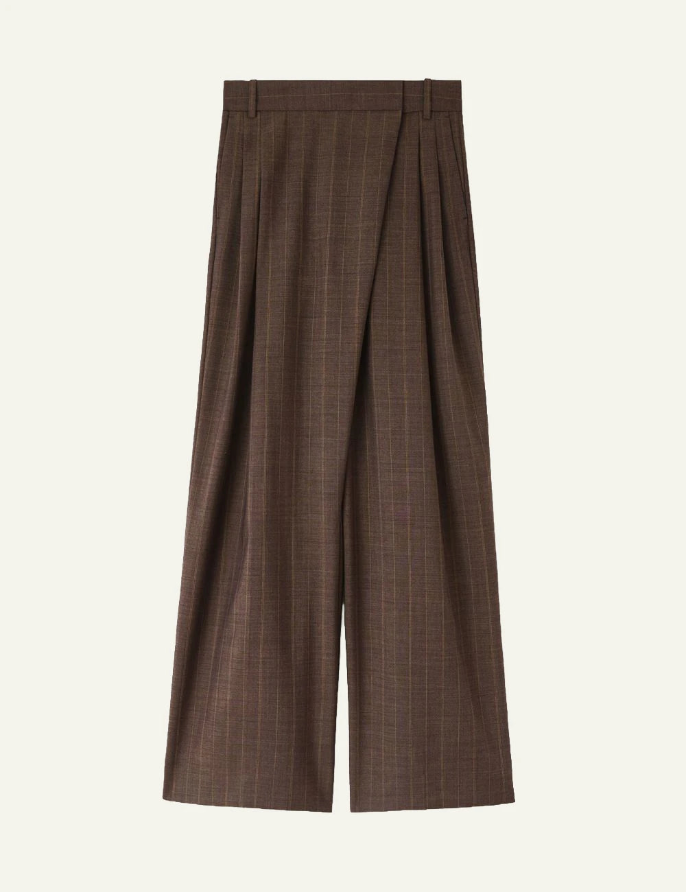 Women's GANNI brown checked wool wide leg trousers with crossover front detail