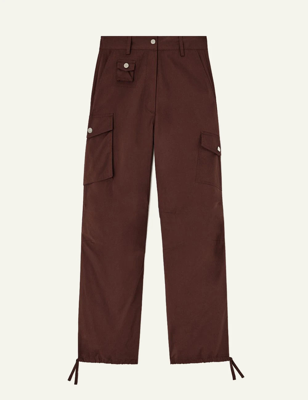 Women's Ganni brown organic cotton cargo trousers with utility pockets