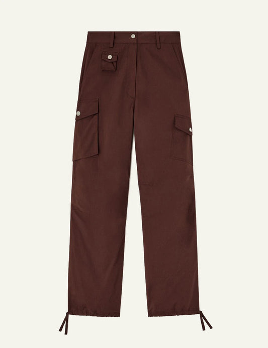 Women's Ganni brown organic cotton cargo trousers with utility pockets