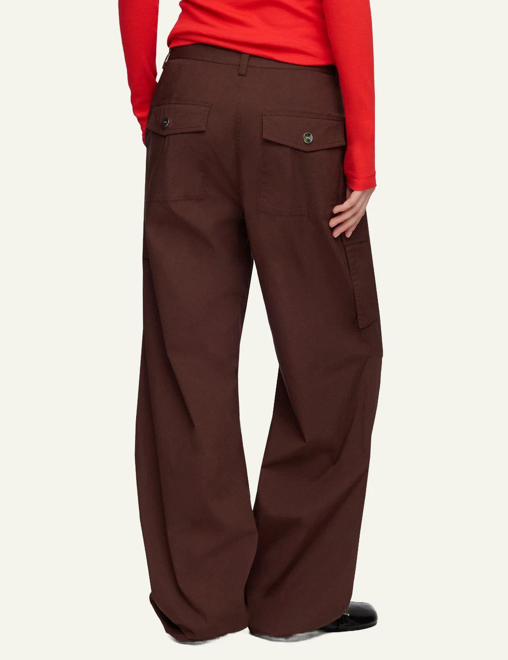 Women's Ganni brown organic cotton cargo trousers with utility pockets back