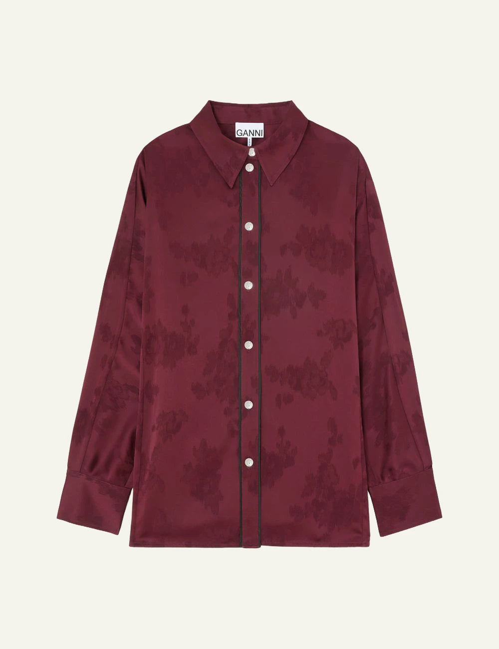 Women's GANNI burgundy satin jacquard floral shirt