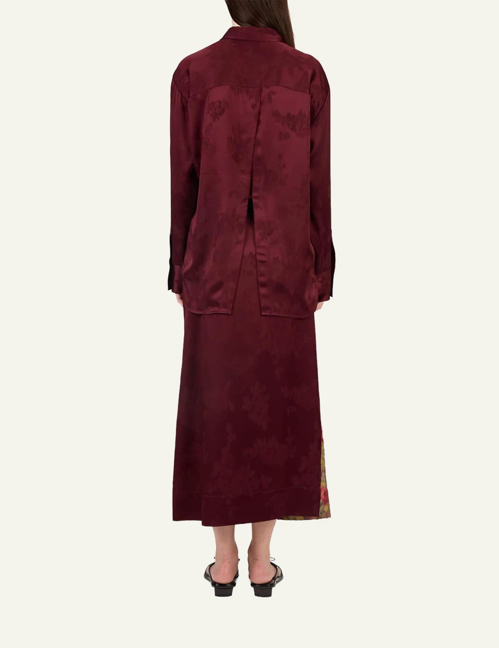 Women's GANNI burgundy satin jacquard floral shirt back