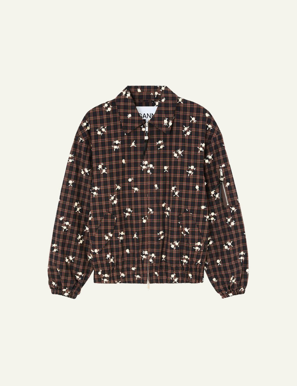 Women's Ganni checked organic cotton bomber jacket with floral print