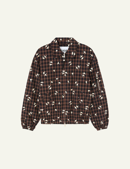 Women's Ganni checked organic cotton bomber jacket with floral print
