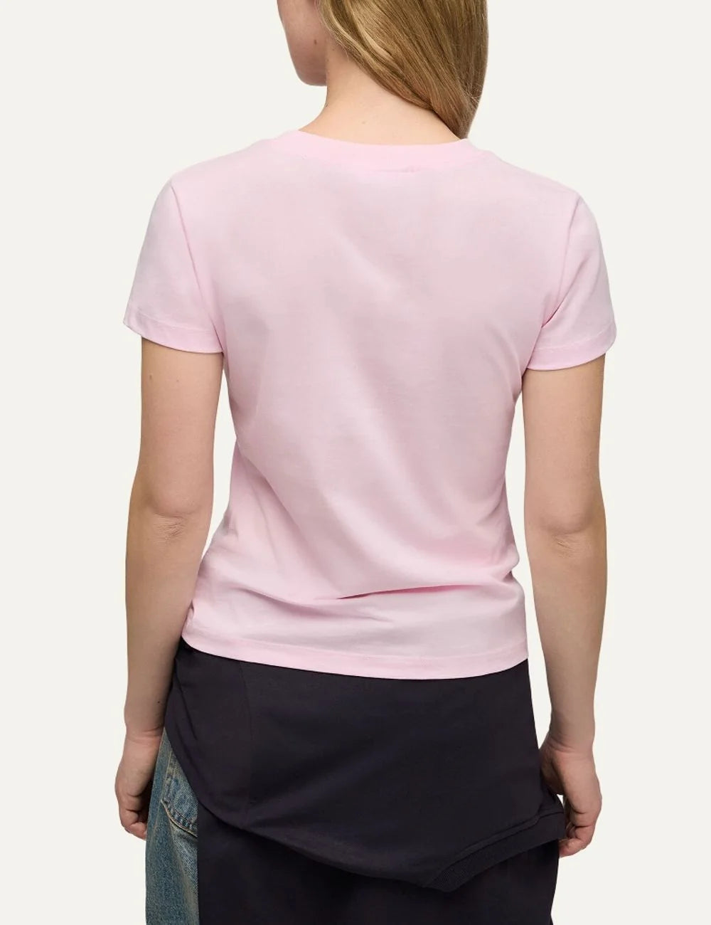 Ganni women's light pink cotton T-shirt with forest teddy bear graphic, Ganni logo, crew neck and short sleeves back