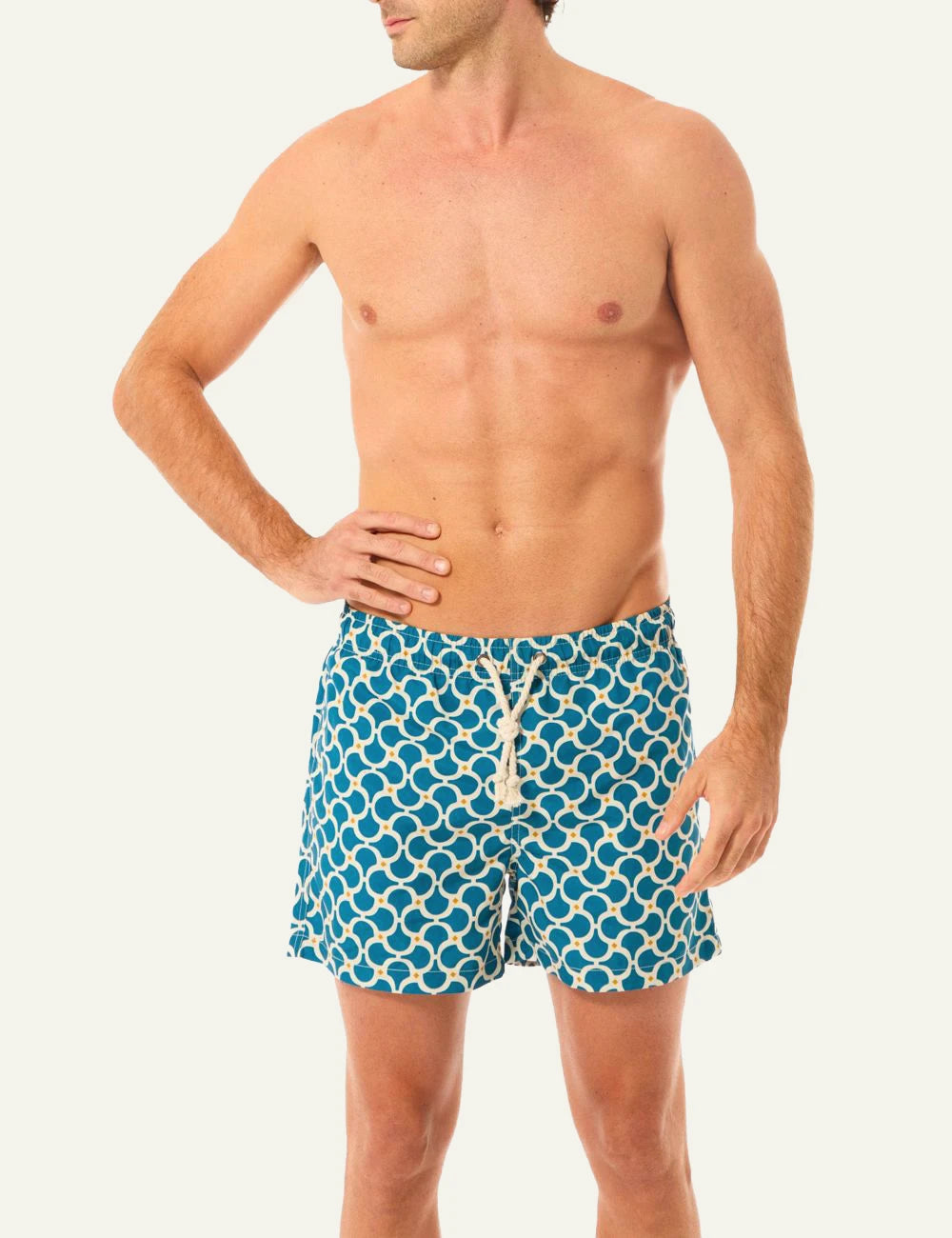 Gassa dAmante Nora blue geometric swim shorts front model