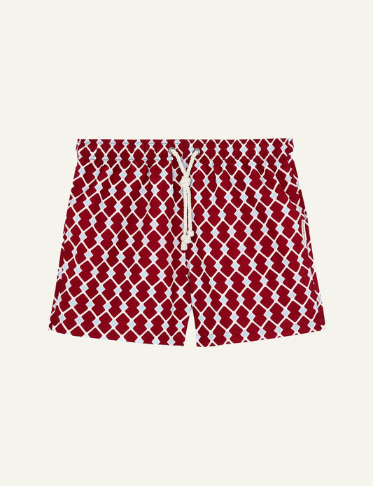 Gassa dAmante Portofino red geometric swim shorts front
