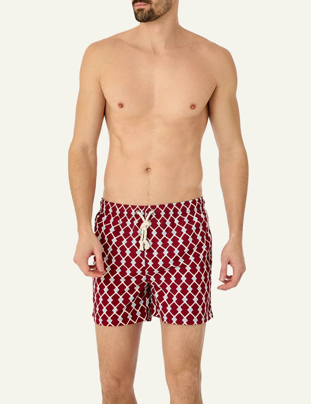 Gassa dAmante Portofino red geometric swim shorts front model