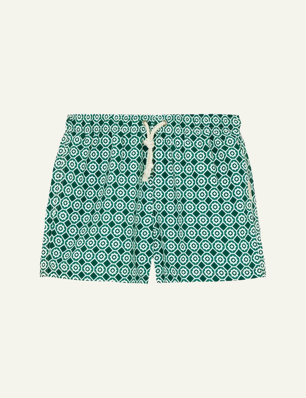 Gassa dAmante Trani green geometric swim shorts fron