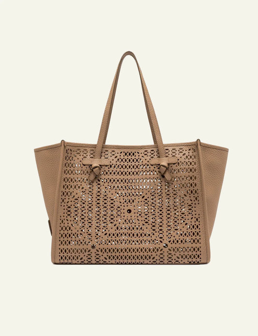 gianni chiarini marcella shopping bag camel perforated leather front