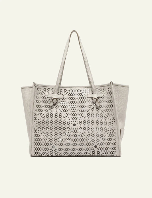 gianni chiarini marcella shopping bag cream perforated leather front