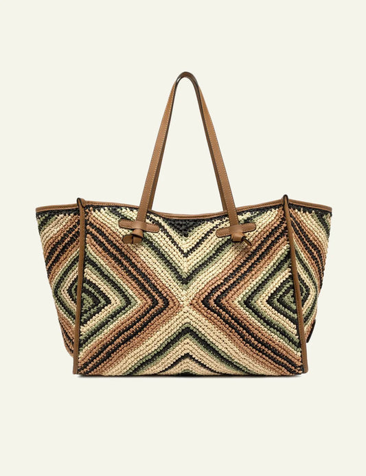 gianni chiarini marcella shopping bag herringbone straw front