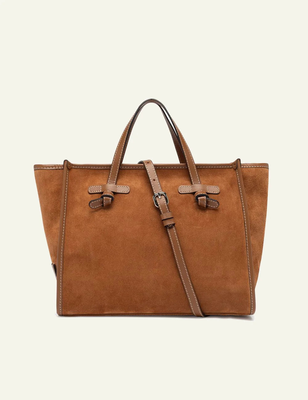gianni chiarini marcella shopping bag suede camel front