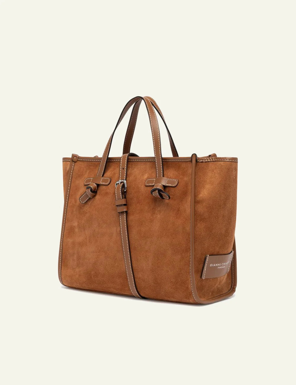 gianni chiarini marcella shopping bag suede camel side