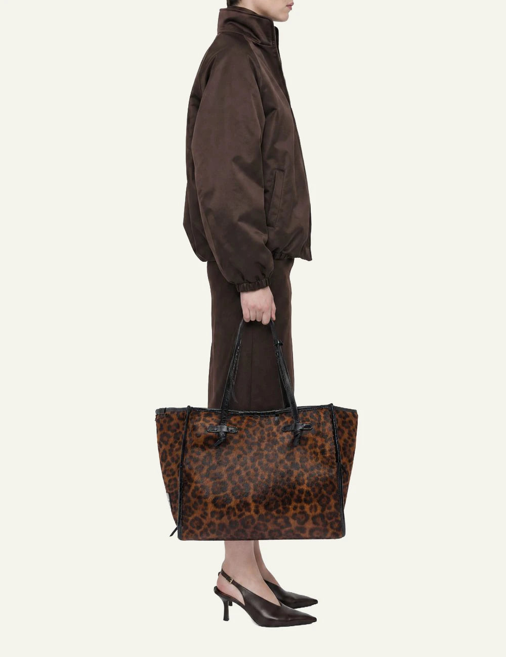 Women's Gianni Chiarini Marcella Crafty Leo large leopard print pony effect leather shopping tote bag model