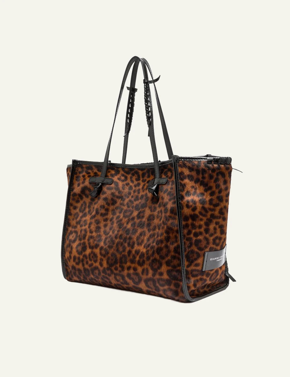 Women's Gianni Chiarini Marcella Crafty Leo large leopard print pony effect leather shopping tote bag side