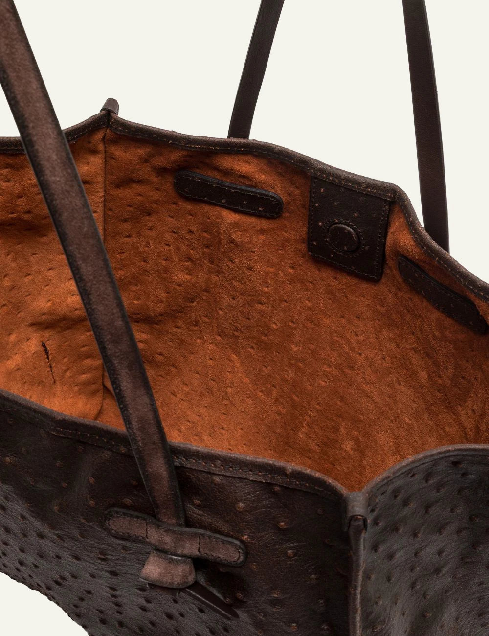 Women's Gianni Chiarini Marcella Exotic large brown ostrich print leather shopping tote bag with removable leather pouch top