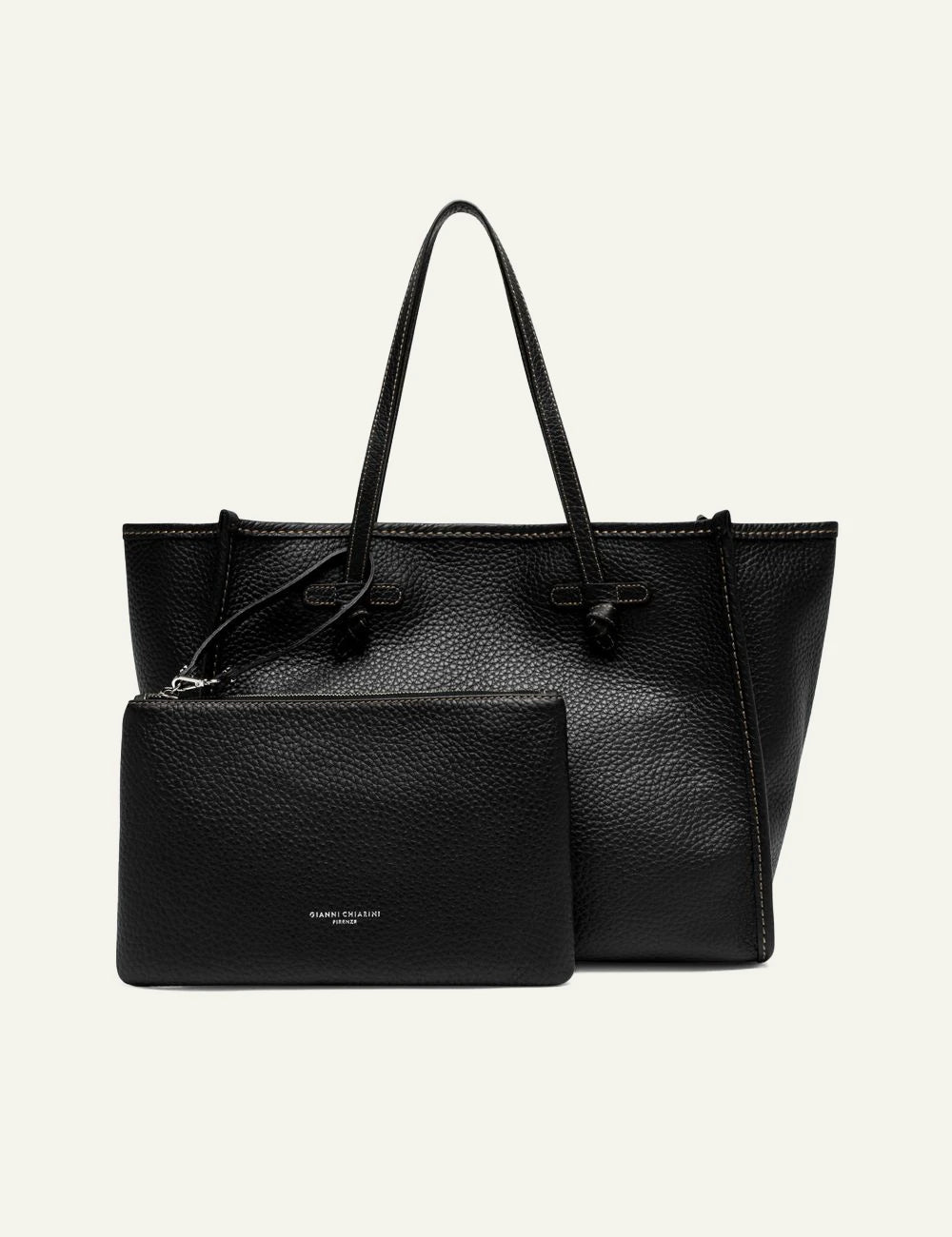 Women's Gianni Chiarini Marcella Hiking large black double grain leather shopping tote bag full