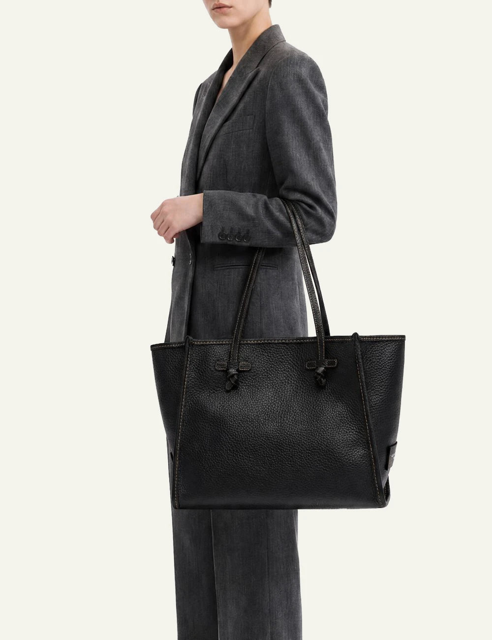 Women's Gianni Chiarini Marcella Hiking large black double grain leather shopping tote bag model