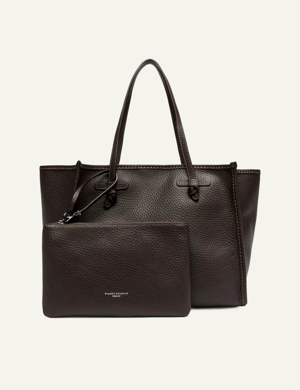 Women's Gianni Chiarini Marcella Hiking large brown double grain leather shopping tote bag full
