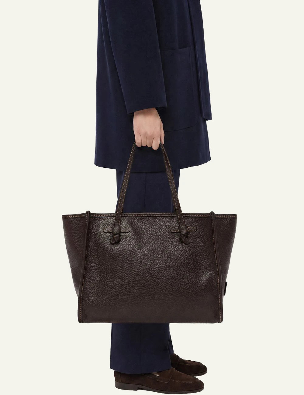 Women's Gianni Chiarini Marcella Hiking large brown double grain leather shopping tote bag model