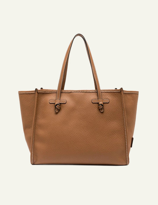 Women's Gianni Chiarini Marcella Hiking large tan double grain leather shopping tote bag with removable pouch