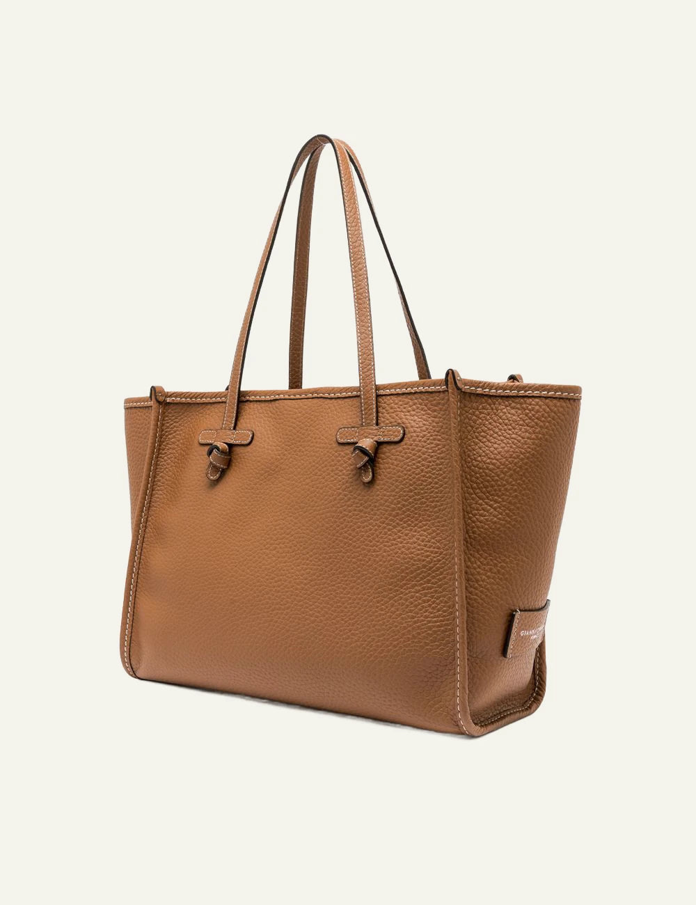Women's Gianni Chiarini Marcella Hiking large tan double grain leather shopping tote bag with removable pouch side