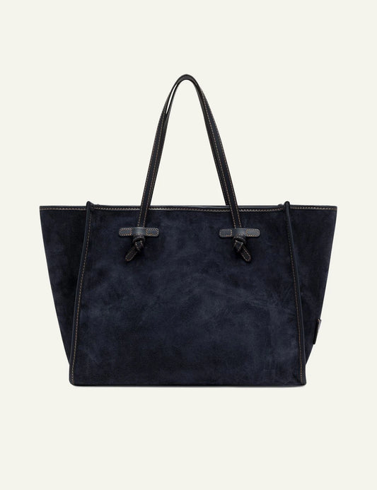Women's Gianni Chiarini Marcella large blue suede leather shopping tote bag with removable leather pouch