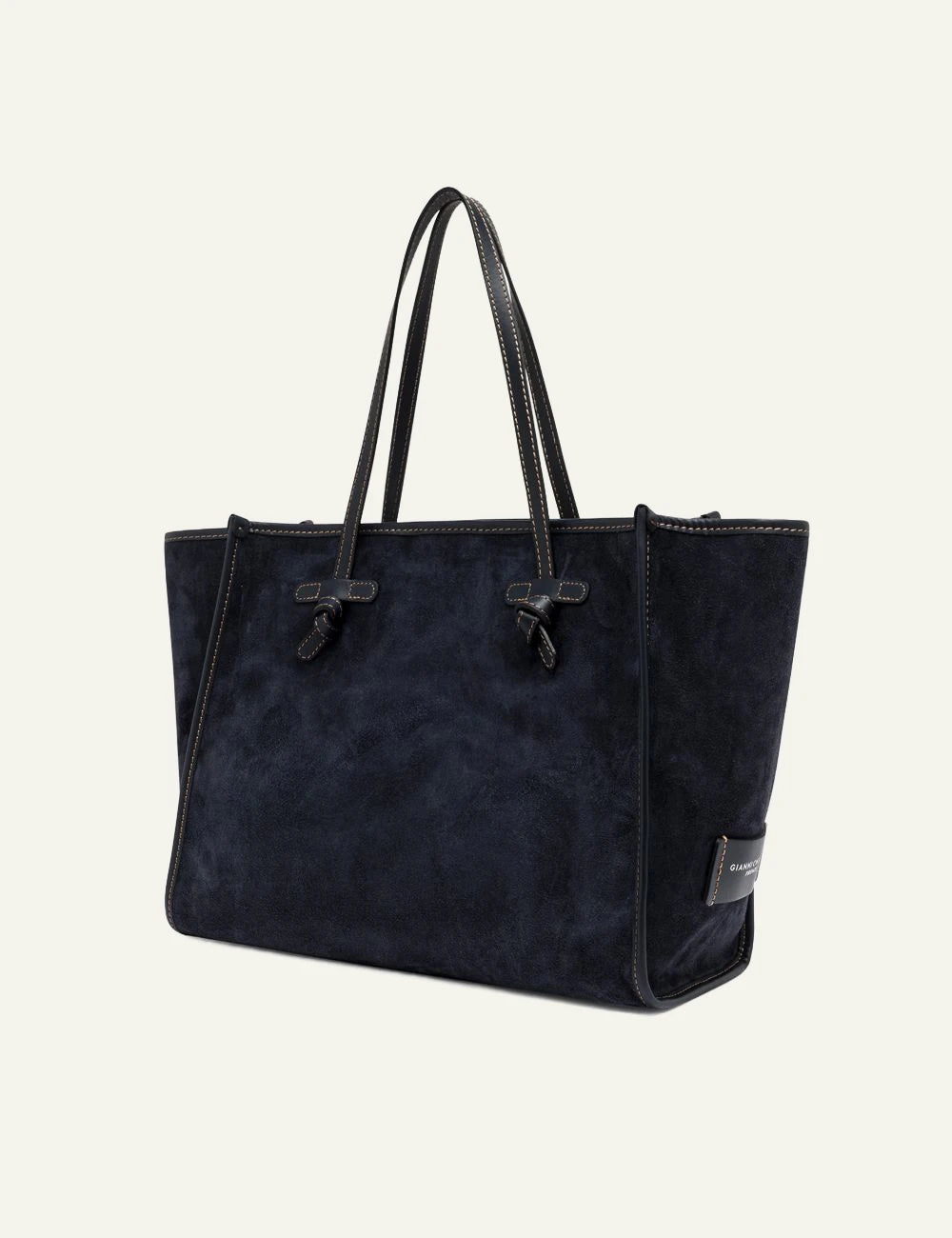 Women's Gianni Chiarini Marcella large blue suede leather shopping tote bag with removable leather pouch side