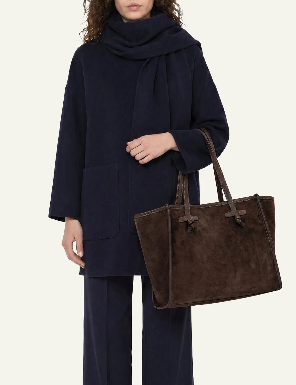 Women's Gianni Chiarini Marcella large brown suede leather shopping tote bag with removable leather pouch model