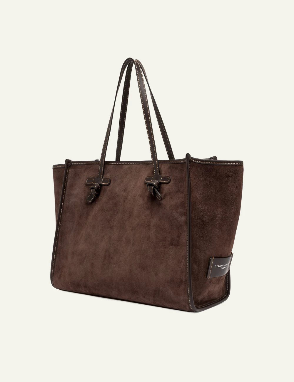 Women's Gianni Chiarini Marcella large brown suede leather shopping tote bag with removable leather pouch side