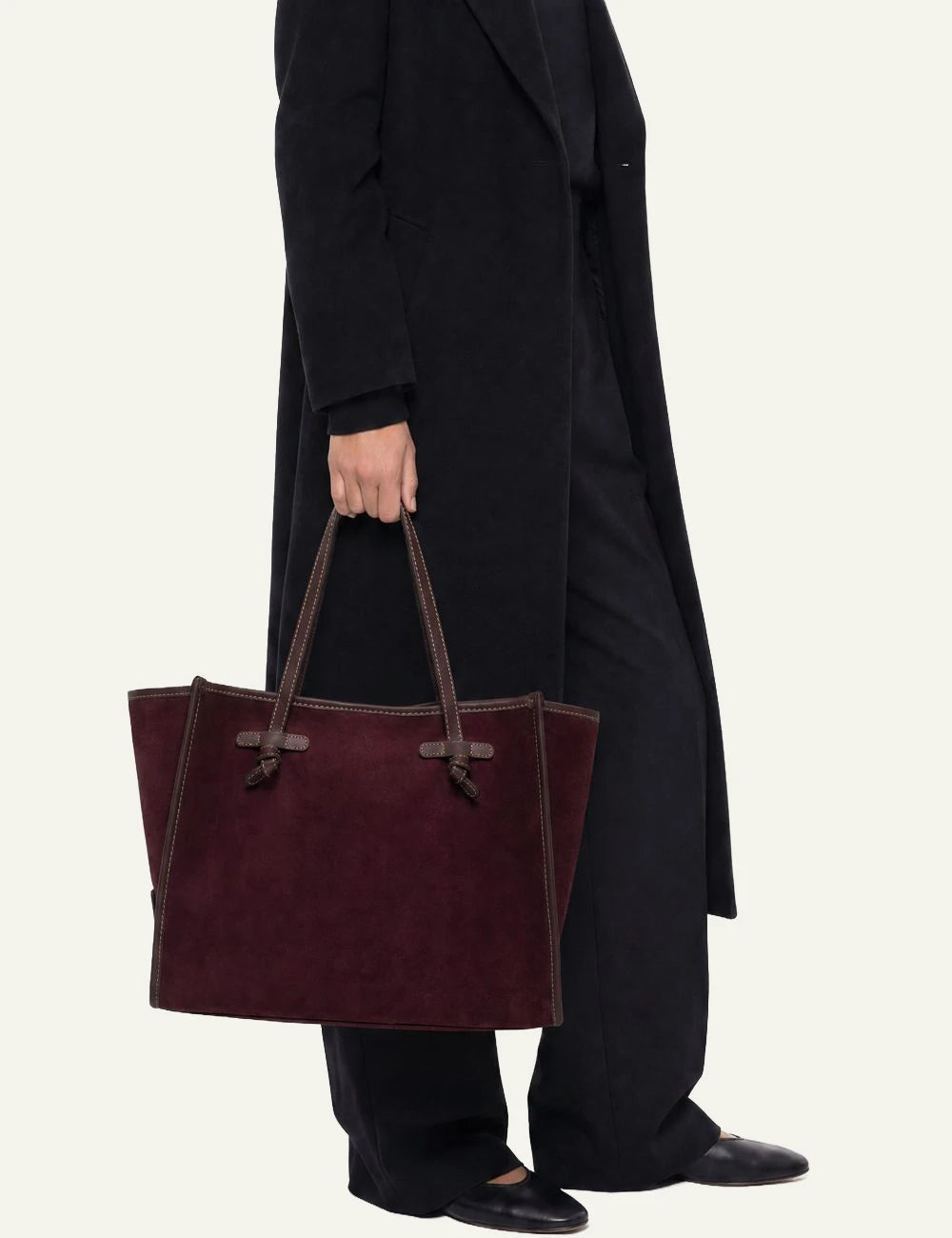 Women's Gianni Chiarini Marcella large burgundy suede leather shopping tote bag with removable leather pouch model
