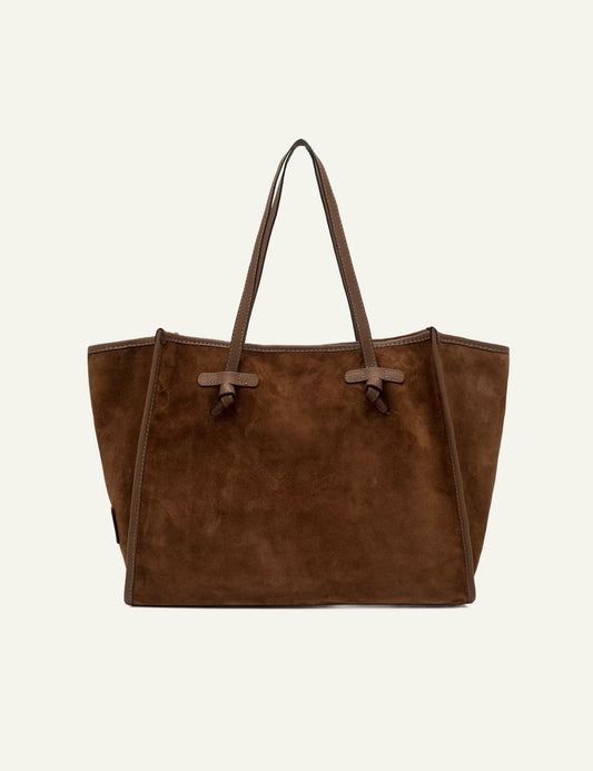 Women's Gianni Chiarini Marcella large tan suede leather shopping tote bag with removable leather pouch